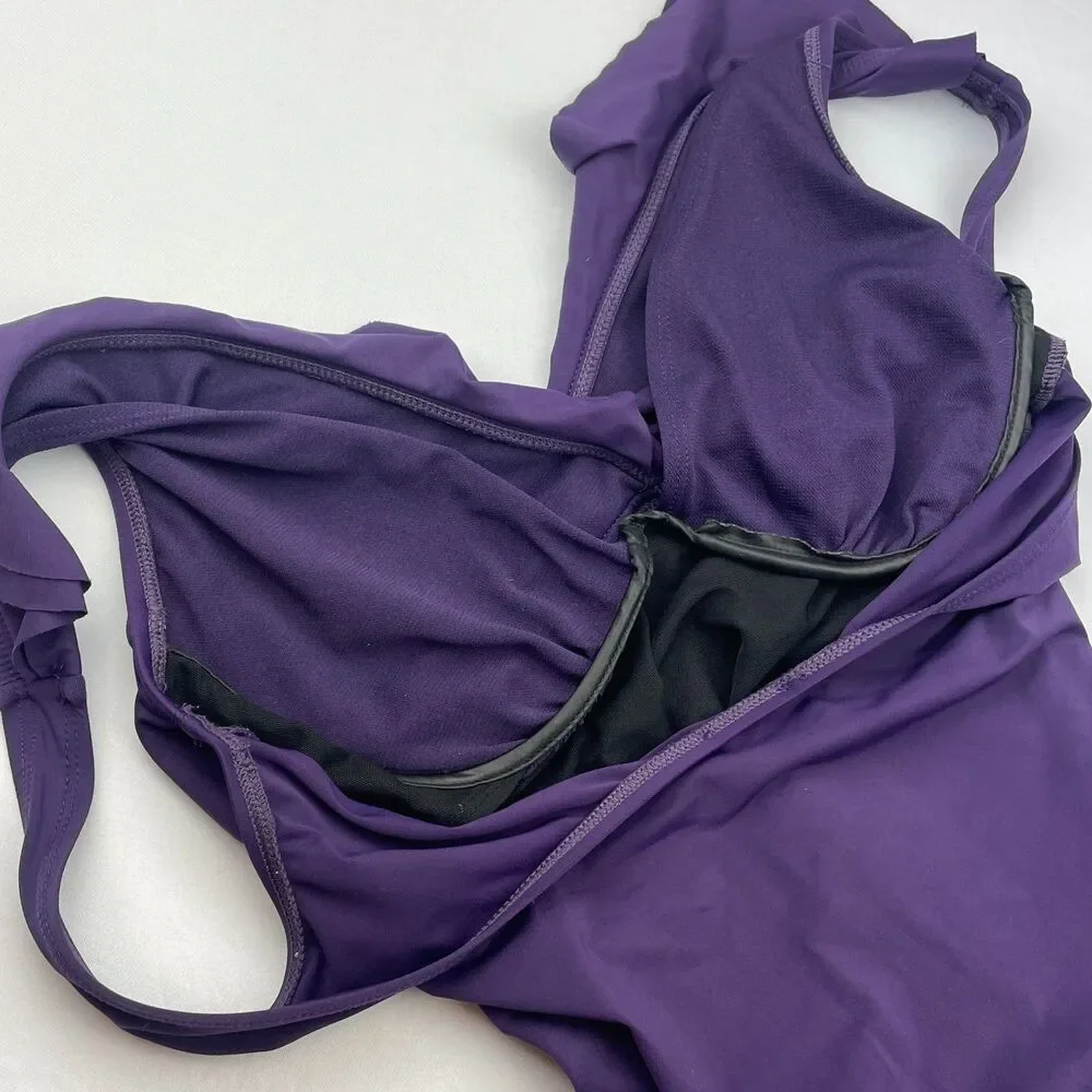 ~ Lauren Ralph Lauren 6 Swimsuit Underwire Tummy Control Ruffle 1-pc LRL Purple
